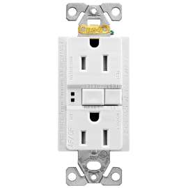 Eaton Wiring Devices TRAFGF15W-K-L Duplex Receptacle Wallplate, 2 -Pole, 15 A, 125 V, Back, Side Wiring, White