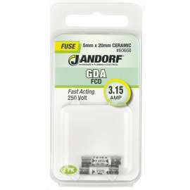 Jandorf 60668 Fast Acting Fuse, 3.15 A, 250 V, 1500 A Interrupt, Ceramic Body