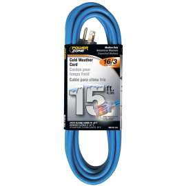 PowerZone Extension Cord, 16 AWG Cable, 5-15P Grounded Plug, 5-15R Grounded Receptacle, 15 ft L, 13 A, 125 V