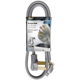 PowerZone Power Supply Range Cord, 6 8 AWG Cable, 4 ft L, 50 A, 250 V, Gray