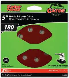 Gator 3722 Random Orbit Sanding Disc, 180-Grit, Very Fine Grade, Aluminum Oxide, 5 in Dia