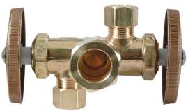 BrassCraft CR1900DVXR Stop Valve, 1/2 x 3/8 x 1/4 in Compression, Brass