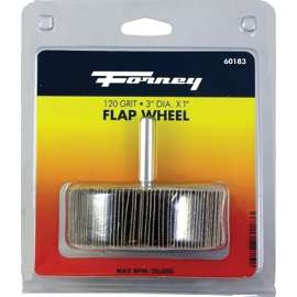 Forney 60183 Flap Wheel, 3 in Dia, 1 in Thick, 1/4 in Arbor, 120 Grit, Aluminum Oxide Abrasive