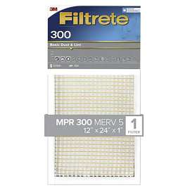 Filtrete BA20-4 Air Filter, 12 in L, 24 in W, 5 MERV, 300 MPR