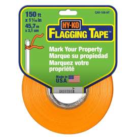 HY-KO CAR-100-HT Flagging Tape, 150 ft L, 1-1/16 in W, Orange, Plastic