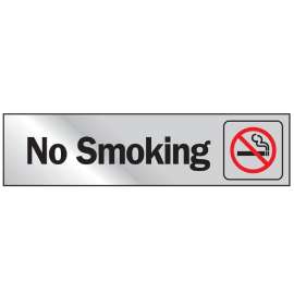 HY-KO 472 Graphic Sign, No Smoking, Silver Background, Vinyl, 2 in H x 8 in W Dimensions