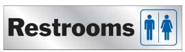HY-KO 488 Sign, Restrooms, Silver Background, Vinyl, 2 x 8 in Dimensions