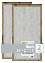 Filtrete FPL23-2PK-24 Flat Panel Air Filter, 24 in L, 14 in W, 2 MERV, For: Air Conditioner, Furnace and HVAC System