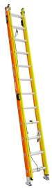WERNER GLIDESAFE T6200-2GS Series T6224-2GS Extension Ladder, 23 ft H Reach, 300 lb, 24-Step, Fiberglass, Orange/Yellow