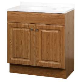 Zenna Home RBC30KK 2-Door Raised Panel Vanity with Top, Wood, Oak, Cultured Marble Sink, White Sink