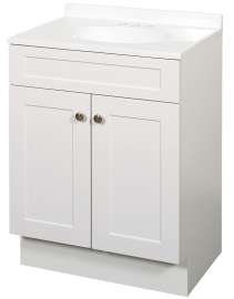 Zenna Home SBC24WW 2-Door Shaker Vanity with Top, Wood, White, Cultured Marble Sink, White Sink