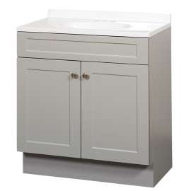 Zenna Home SBC36GY 2-Door Shaker Vanity with Top, Wood, Cool Gray, Cultured Marble Sink, White Sink