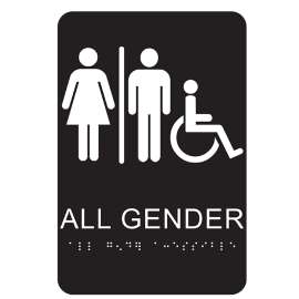 HY-KO DB-22 Braille/Tactile Sign, Rectangular, ALL GENDER, White Legend, Black Background, Plastic