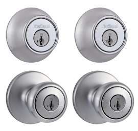Kwikset 242T 26D CP K6 Entry Knob and Deadbolt, 3 Grade, Knob Handle, Keyed One Side Key, Metal, Satin Chrome
