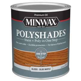 Minwax PolyShades 61430444 Wood Stain and Polyurethane, Gloss, Olde Maple, Liquid, 1 qt, Can