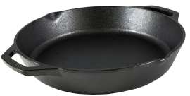 Lodge L10SKL Pan, 12 in Dia, Cast Iron, Black, Seasoned, Dual Handle