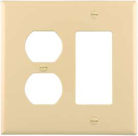 Eaton Wiring Devices PJ826V Combination Wallplate, 4-7/8 in L, 4-15/16 in W, 2 -Gang, Polycarbonate, Ivory
