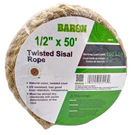BARON 53013 Utility Rope, 1/2 in Dia, 50 ft L, 248 lb Working Load, Sisal
