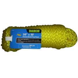 BARON 51216 Rope, 3/8 in Dia, 50 ft L, 200 lb Working Load, Polypropylene, Yellow