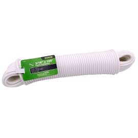BARON 52604 Clothesline, 3/16 in, 100 ft L, Plastic, White