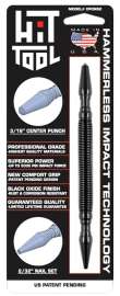 HIT TOOL CP0NS2 Center Punch and Nail Set, 3/16, 2/32 in Tip, 7 in L, Steel, Black-Oxide