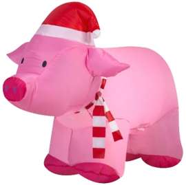 Santas Forest 90813 Inflatable Pig with Santa Hat, 4 ft H, Polyester, Pink