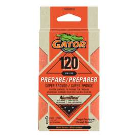 Gator 734201220 Sanding Sponge, 5 in L, 3 in W, 120 Grit, Aluminum Oxide Abrasive