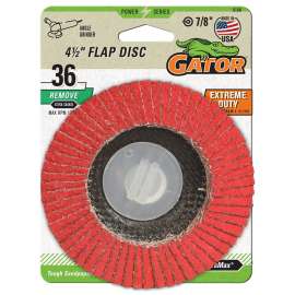 Gator 9180 Abrasive Flap Disc, 36 Grit, Extra-Coarse, Zirconium Oxide Abrasive, Fiberglass Backing, 7/8 in