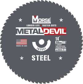 MORSE Metal Devil 102841 Circular Saw Blade, 14 in Dia, 1 in Arbor, 66 -Teeth, Applicable Materials: Iron, Steel