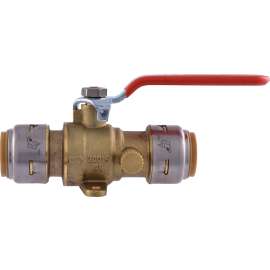 SharkBite UR24616A Ball Valve with Drain and Mounting Tab, 3/4 in Connection, Push-Fit, 250 psi Pressure, Brass Body
