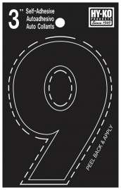HY-KO 30400 Series 30409 Die-Cut Number, Character 9, 3 in H Character, Black Character
