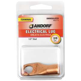 Jandorf 60774 Electrical Lug, 2/0 AWG Wire, 1/2 in Stud, Copper Contact, Brown