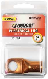 Jandorf 60776 Electrical Lug, 3/0 AWG Wire, 1/2 in Stud, Copper Contact, Brown