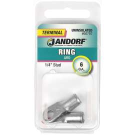 Jandorf 60787 Ring Terminal, 6 AWG Wire, 1/4 in Stud, Copper Contact