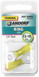 Jandorf 60830 Ring Terminal, 12 to 10 AWG Wire, 1/4 in Stud, Copper Contact, Yellow
