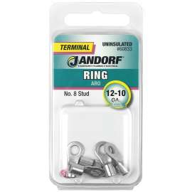Jandorf 60833 Ring Terminal, 12 to 10 AWG Wire, #8 Stud, Copper Contact
