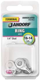 Jandorf 60902 Ring Terminal, 16 to 14 AWG Wire, 1/4 in Stud, Copper Contact