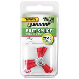 Jandorf 60932 Butt Splice Connector, 22 to 18 AWG Wire, Vinyl Insulation, Copper Contact, Red