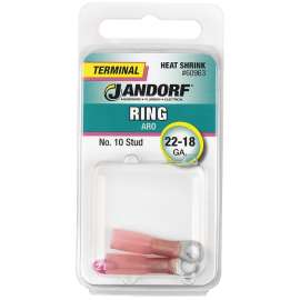 Jandorf 60963 Ring Terminal, 22 to 18 AWG Wire, #10 Stud, Pink