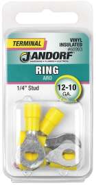 Jandorf 60993 Ring Terminal, 12 to 10 AWG Wire, 1/4 in Stud, Vinyl Insulation, Copper Contact, Yellow