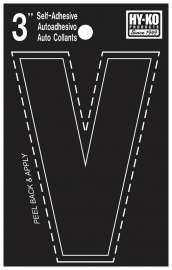 HY-KO 30400 Series 30432 Die-Cut Letter, Character: V, 3 in H Character, Black Character, Vinyl