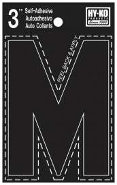HY-KO 30400 Series 30423 Die-Cut Letter, Character: M, 3 in H Character, Black Character, Vinyl