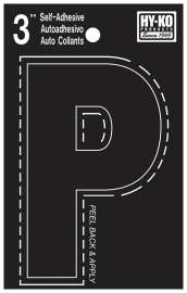 HY-KO 30400 Series 30426 Die-Cut Letter, Character: P, 3 in H Character, Black Character, Vinyl