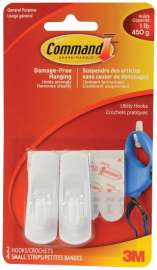 Command 17002C Utility Hook, 1 lb, 2-Hook, White