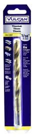 Vulcan Drill Bit, 7/16 In Dia X 5-5/8 In L, 3/8 In Reduced Shank, High Speed Steel, Titanium Nitride Coated