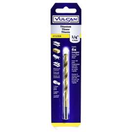 Vulcan Drill Bit, 1/4 In Dia X 4 In L, Straight Shank, High Speed Steel, Titanium Nitride Coated