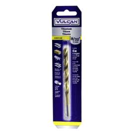 Vulcan Drill Bit, 9/32 In Dia X 4-1/4 In L, Straight Shank, High Speed Steel, Titanium Nitride Coated