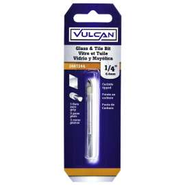 Vulcan Glass And Tile Bit, 1/4 In Dia, 3-Flat Shank, Shear Point, Carbide Cutting Edge