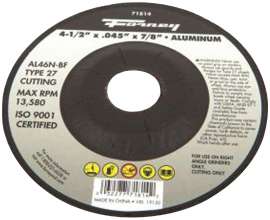 Forney 71814 Cut-Off Wheel, 4-1/2 in Dia, 0.045 in Thick, 7/8 in Arbor, 46 Grit, Medium, Aluminum Oxide Abrasive