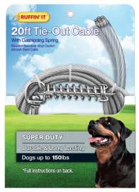 RUFFIN'IT 29620 Cable Tie-Out, Super-Duty, Swivel Snap End, 20 ft L Belt/Cable, Steel, Clear